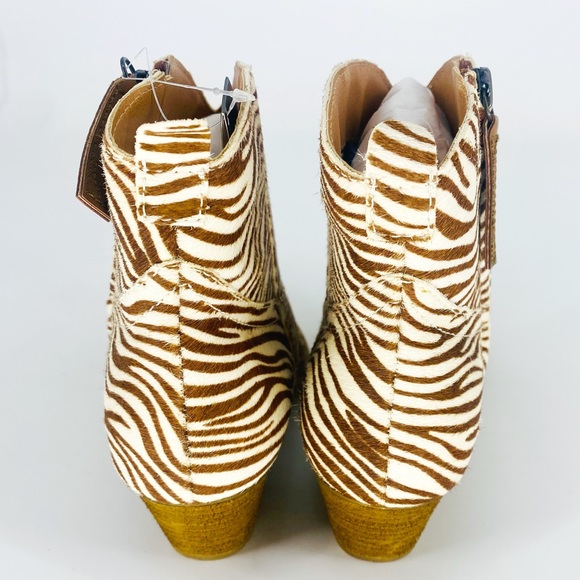 NEW Dingo Tan Zebra Print Hairy Up Genuine Calf Hair Leather Western Bootie 6.5M - Picture 7 of 14